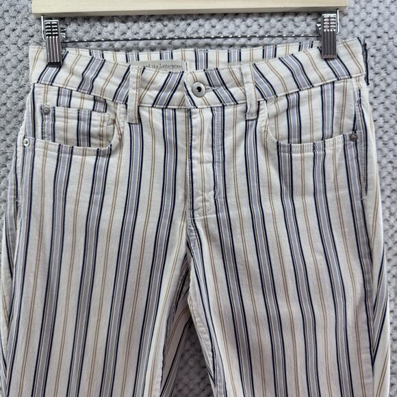 Pilco Pants Womens 28 Cream Brown Blue Striped High Rise Bootcut Raw Hem Casual - Picture 4 of 15